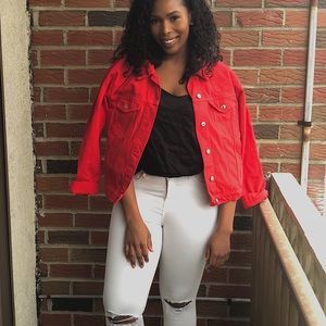 New with tags Size L Forever 21 Red Denim Jacket!